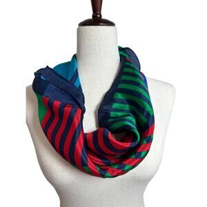 Vintage Decorative Vibrant Multicolor Striped & Geometric Pattern Silk Scarf